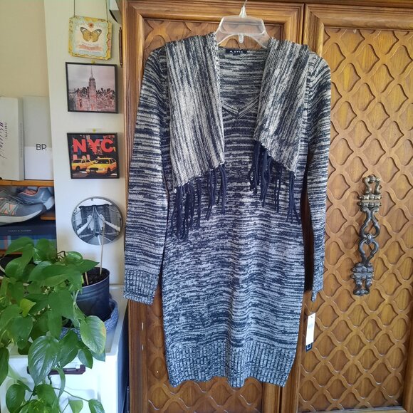 A. BYER Long Sleeve Chunky Knit Sweater Dress w/ Stole NWT! - Gray/Black, Size M - Picture 16 of 16